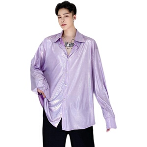 早春新款亮面闪光时髦衬衫个性夜店风舞台装上衣A452--H30--P75图片