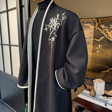 新中式刺绣宽松袍子男女款潮风中长款毛呢大衣A452--6441--P195，男装毛呢大衣，电商A452