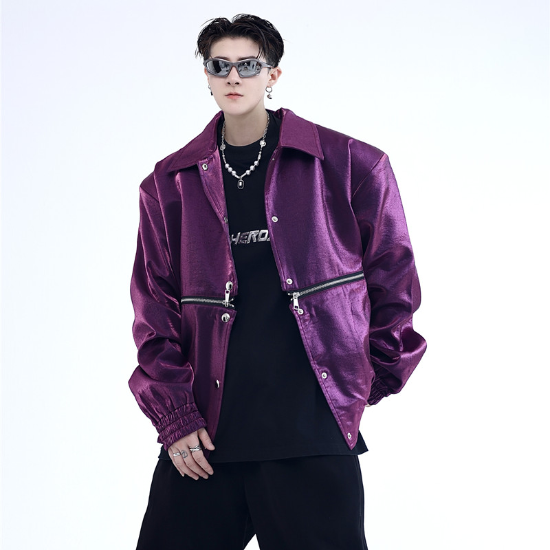新款激光缎面机能小夹克设计感休闲廓形外套上衣A452--6307--P135,男装夹克,电商A452