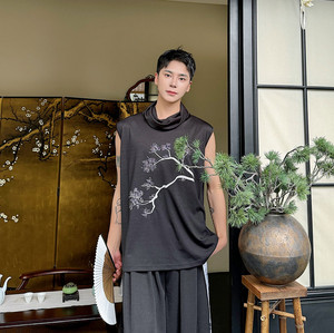 夏季新款重工刺绣无袖背心个性新中式堆堆领上衣A452--6486--P75