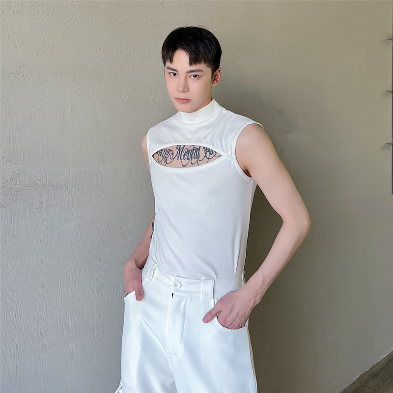 夏上新暗黑风极简半高领背心个性百搭无袖上衣潮A452--6245--P55,男装背心/马甲,电商A452