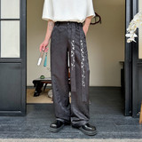 新中式直筒休闲拖地裤复古休闲暗纹飘带休闲裤A452--H162--P95，男装休闲裤，电商A452