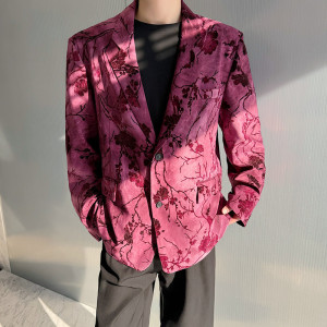 早春新款时髦植绒印花休闲西服潮流个性西装外套A452--H142--P135图片