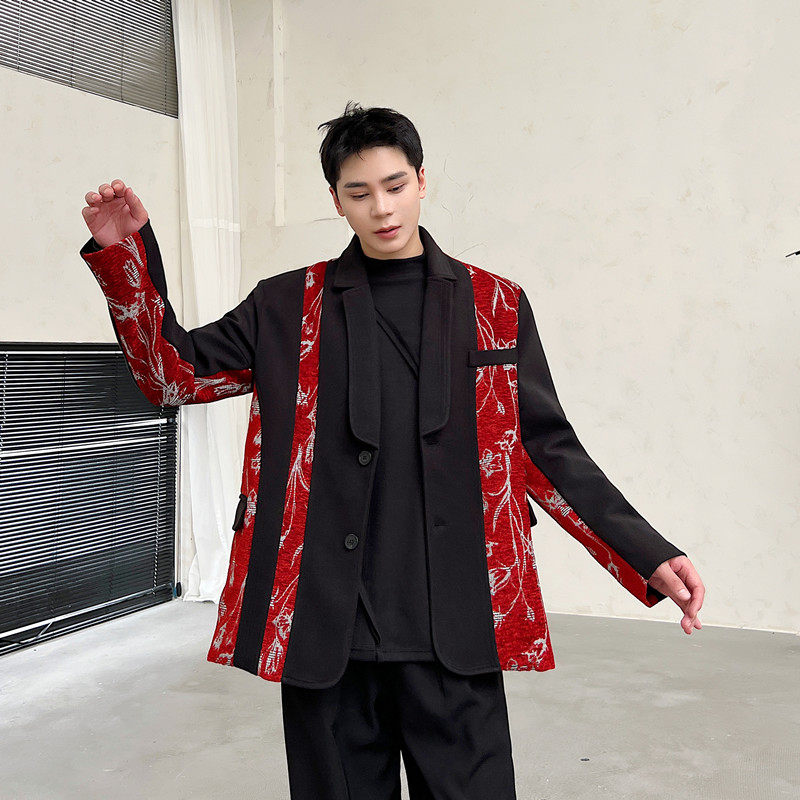 秋冬新款个性拼接毛呢西服风潮休闲西装潮A452--6400--P135,男装西服,电商A452