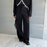 新款小众设计极简风流苏腰带直筒休闲长裤拖地裤A452--6540--P125，男装休闲裤，电商A452