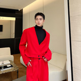 新款红色套装西服男潮流百搭红V领短款外套A452--6388--P130，男装西服，电商A452