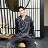 秋季新中式禅意系带长袖衬衫男休闲风竹叶上衣A452-6391--P75，男装衬衫，电商A452
