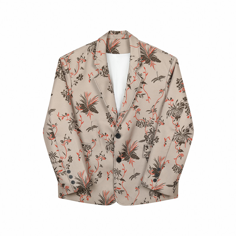 春装新款韩版潮流印花西服外套男个性复古风西装A452--H150--P135,男装西服,电商A452