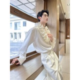 春个性立体波浪花边套头长袖衬衫复古宫廷风上衣A452--6556--P125，男装衬衫，电商A452