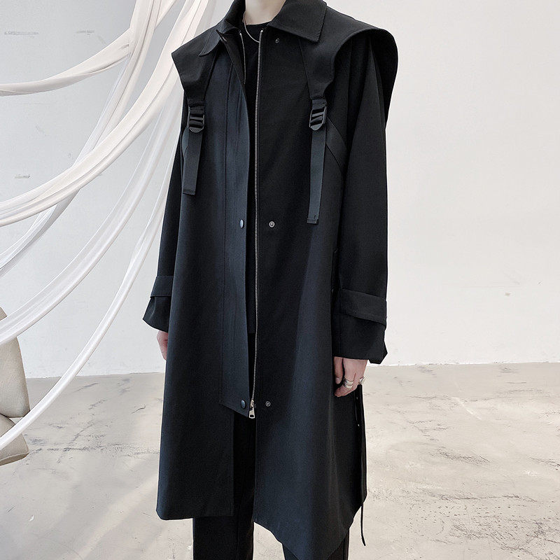 暗黑风绑带设计机能中长款风衣重工艺廓形过膝外套A452-688-P155，男装风衣，电商A452