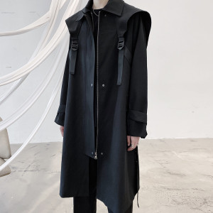 暗黑风绑带设计机能中长款风衣重工艺廓形过膝外套A452-688-P155，男装风衣，电商A452