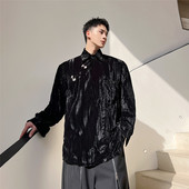 6338 早春新款 P85 衬衫 潮流复古风上衣潮A452 中式 翻领丝绒长袖