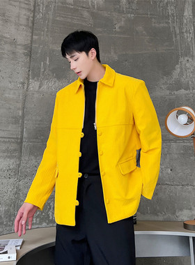 冬装新款灯芯绒翻领休闲夹克外套个性拼接上衣A452--6285--P155