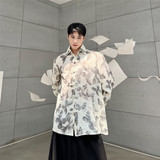 印花中式复古风长袖衬衫优雅气质型休闲盘扣上衣A452--6292--P85，男装衬衫，电商A452