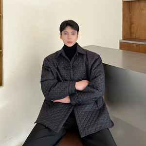新款韩版菱形格子亮片棉衣复古中式盘扣棉服外套A452--6321--P135图片