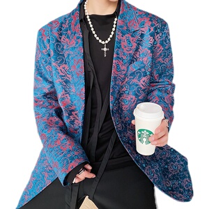 定制蓝立体绒花西服外套华丽复古韩版高街小西装A452--H36--P145图片
