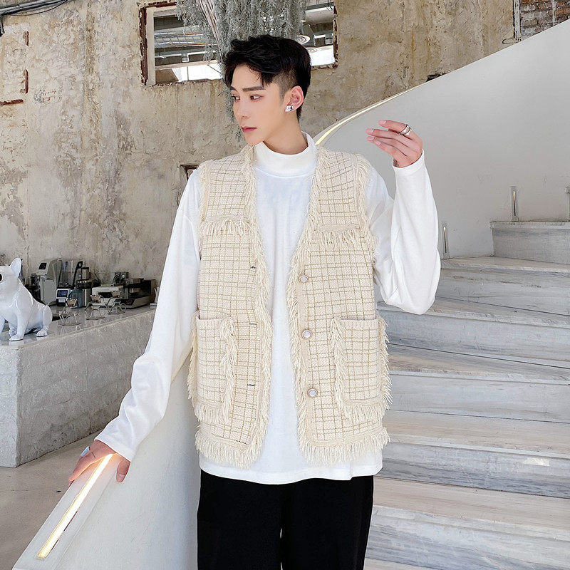 秋新款小香风亮丝流苏马甲男时时尚韩版开衫背心A452--MY17--P95，男装背心/马甲，电商A452