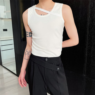 6223 新纯色简约绑带圆领背心男修身 上衣A452 时尚 P50 弹力款