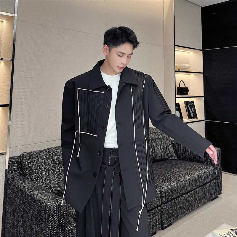 早春山本暗黑压褶装饰西服外套小众设计潮流外套A452--6335--P165,男装西服,电商A452