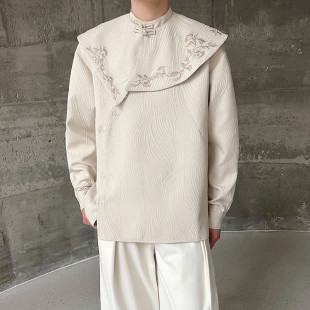 6427 秋冬改良中式 可拆卸刺绣云肩中国风衬衣A452 衬衫 P115 长袖