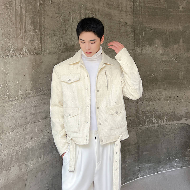 秋冬款粗花呢亮丝机车夹克外套潮流百搭翻领上衣A452--6411--P145