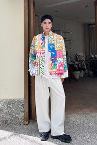 早春新中式立领盘扣西服外套潮花色休闲夹克上衣A452-6413-P135图片
