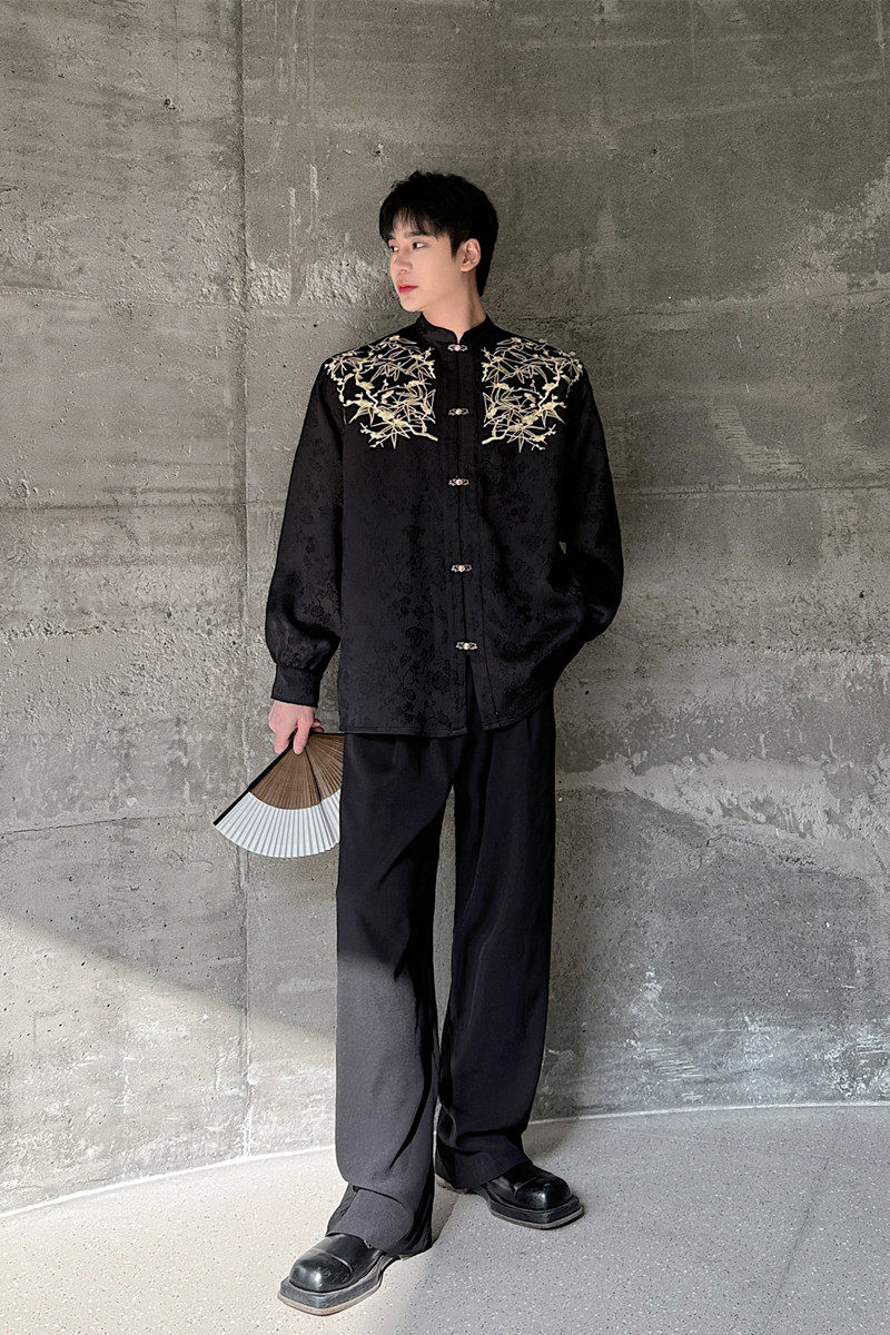 重工刺绣立领改良版明制长袖衬衫潮风汉服上衣A452--6476--P115,男装衬衫,电商A452