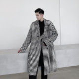 高定秋冬经典粗花呢细闪千鸟格中长款风衣外套潮A452--H35--P175，男装风衣，电商A452