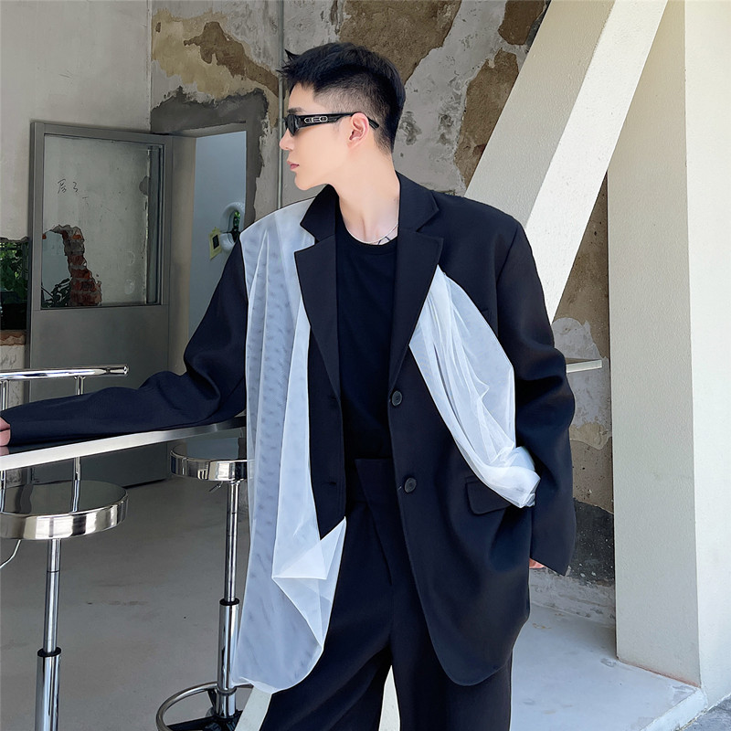 新款时尚网纱拼接西服外套法式复古风个性走秀款A452--6155--P125,男装西服,电商A452
