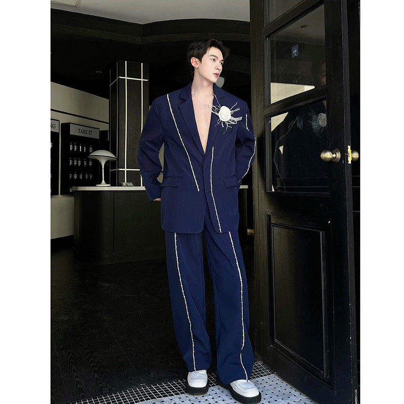 新款高级珠珠装饰休闲西服套装复古潮流西装潮A452--6541--P295,男装西服套装,电商A452