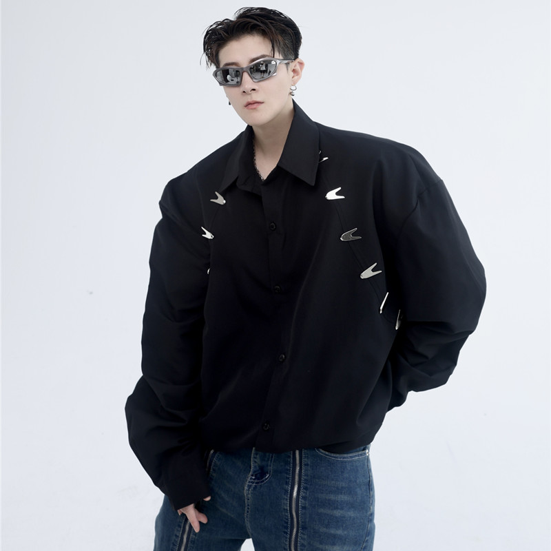 新款机能风帅气长袖衬衫小众装饰扣休闲廓形上衣A452--6306--P85，男装衬衫，电商A452