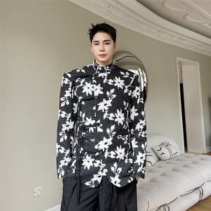 冬装新款新中式立领印花修身西服外套A452--6326--P145图片