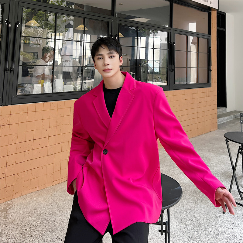 新款韩版糖果色休闲西装男百搭复古风亮色上衣潮A452--6294--P135，男装西服套装，电商A452