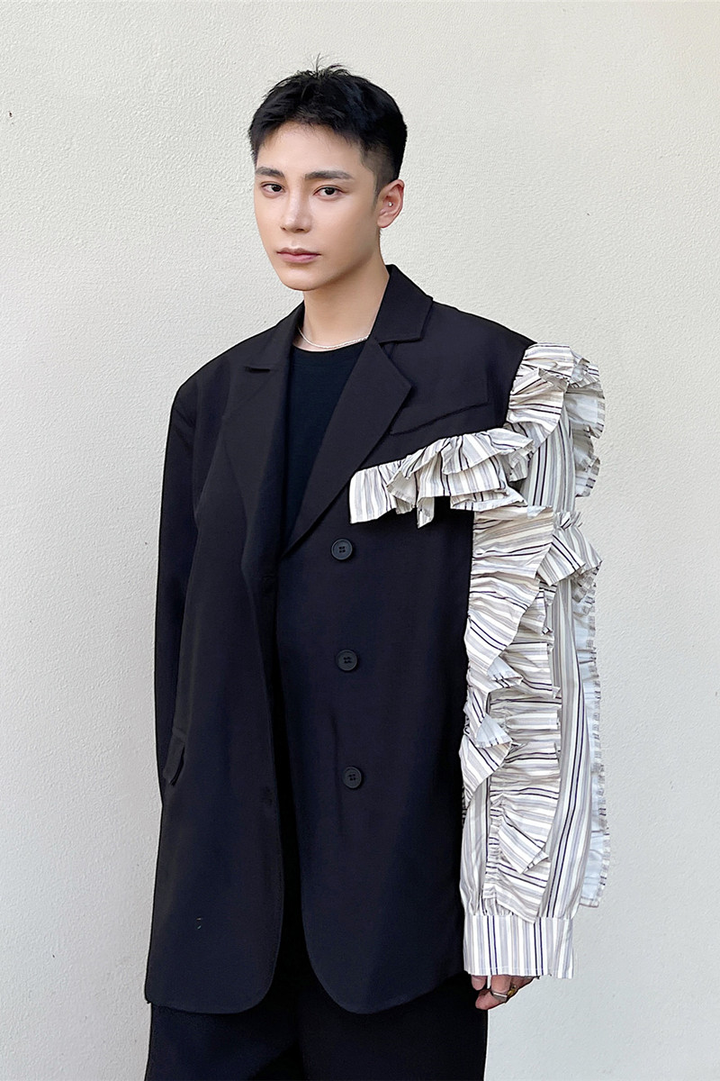 小众设计不对称花边长袖西服时尚个性休闲外套A452--6172--P135,男装西服,电商A452