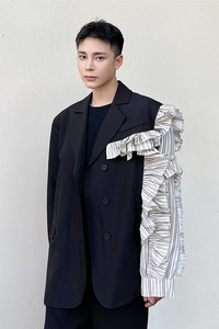 小众设计不对称花边长袖西服时尚个性休闲外套A452--6172--P135图片