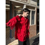 新款暗纹红色飘逸长袖衬衫新中式立领气质上衣A452--6550--P125，男装衬衫，电商A452