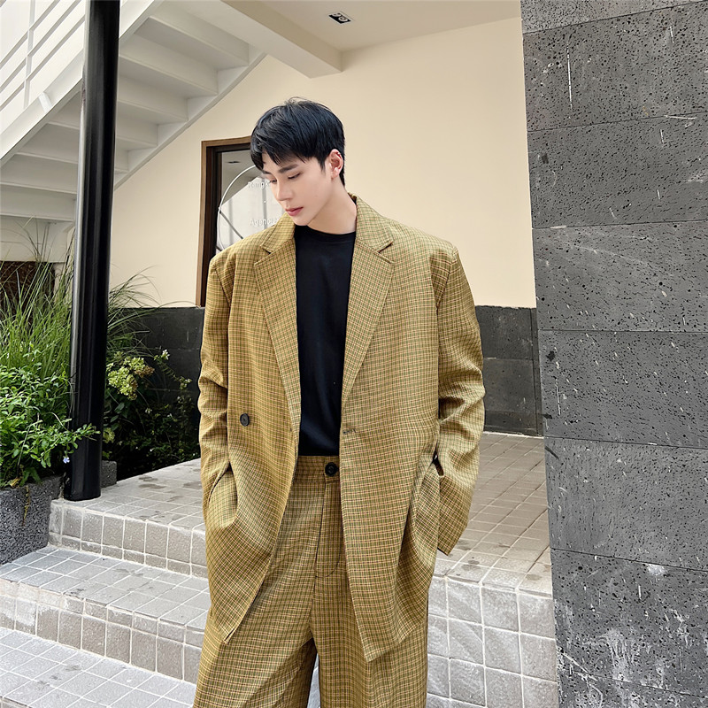 新款韩版休闲百搭西服外套个性复古格子西装上衣A452--6298--P135,男装西服套装,电商A452
