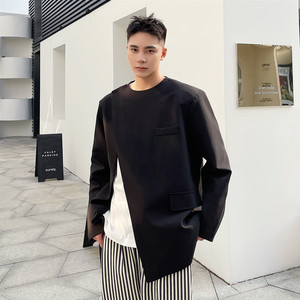 春上新韩版休闲斜开叉小西服男个性潮流圆领外套A452--6202--P120图片