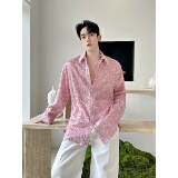 春装新款个性粉色流苏长袖衬衫复古休闲廓形上衣A452--H217--P115，男装衬衫，电商A452