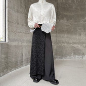个性 百搭暗黑拖地裤 A452 蕾丝拼接不对称设计休闲阔腿裤 H175 P115