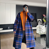 冬装 P165 H50 时髦格纹中长款 毛呢大衣廓形潮流风衣外套潮A452