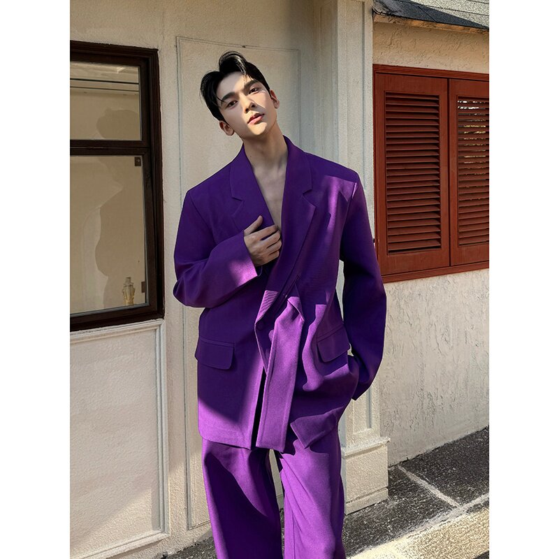 法式浪漫紫色西服套装高级感休闲西服套装潮A452--6549--P275,男装西服套装,电商A452