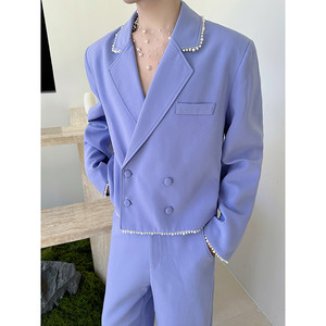 新款个性复古紫色短款西服套装韩版百搭潮流套装A452--H209--P265图片