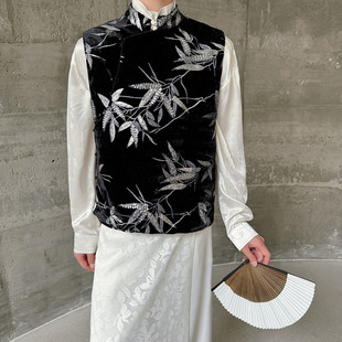 秋冬重工刺绣亮片马甲复古国潮风小立领丝绒坎肩A452 P125 6489