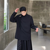 长袖 衬衫 中国风国潮套头系带上衣A452 华夫格立领时尚 H117 P75