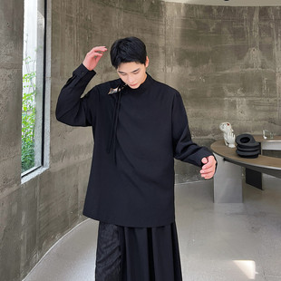 H117 华夫格立领时尚 中国风国潮套头系带上衣A452 衬衫 P75 长袖