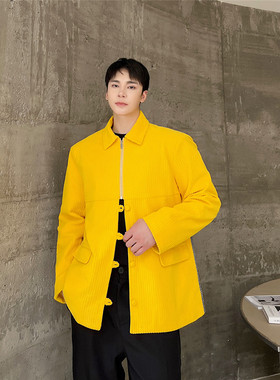 休闲翻领单排扣灯芯绒小夹克潮流复古风拼接外套A452--6285--P155