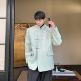 冬装新款新中式毛呢刺绣立领西装男时尚潮流西服A452--6443--P165，男装西服，电商A452