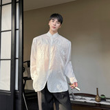 新款欧根纱刺绣长袖衬衫新中式禅意透视休闲上衣A452--6453--P115，男装衬衫，电商A452