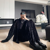 新款复古丝绒压花休闲裤男个性潮流套装长裤A452--6101-1--P70，男装休闲套装，电商A452